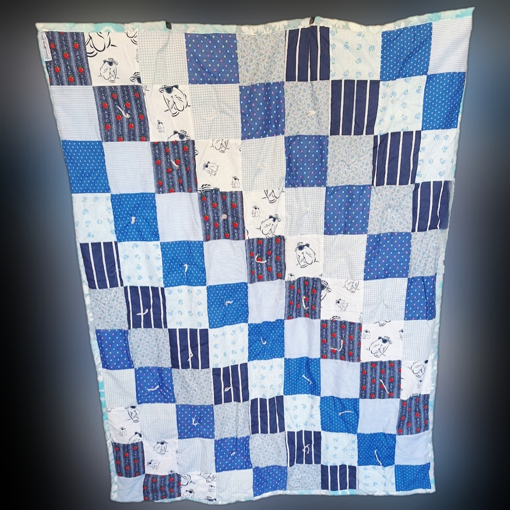 Rare Handmade Vintage Quilt Joe Camel Smoking, Apple, Floral, Stripe Print